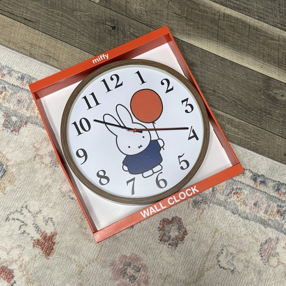 NEW Miffy Wall Clock 16" Faux Wood Finish Look Miffy Bunny Rabbit With Balloon - Picture 2 of 3